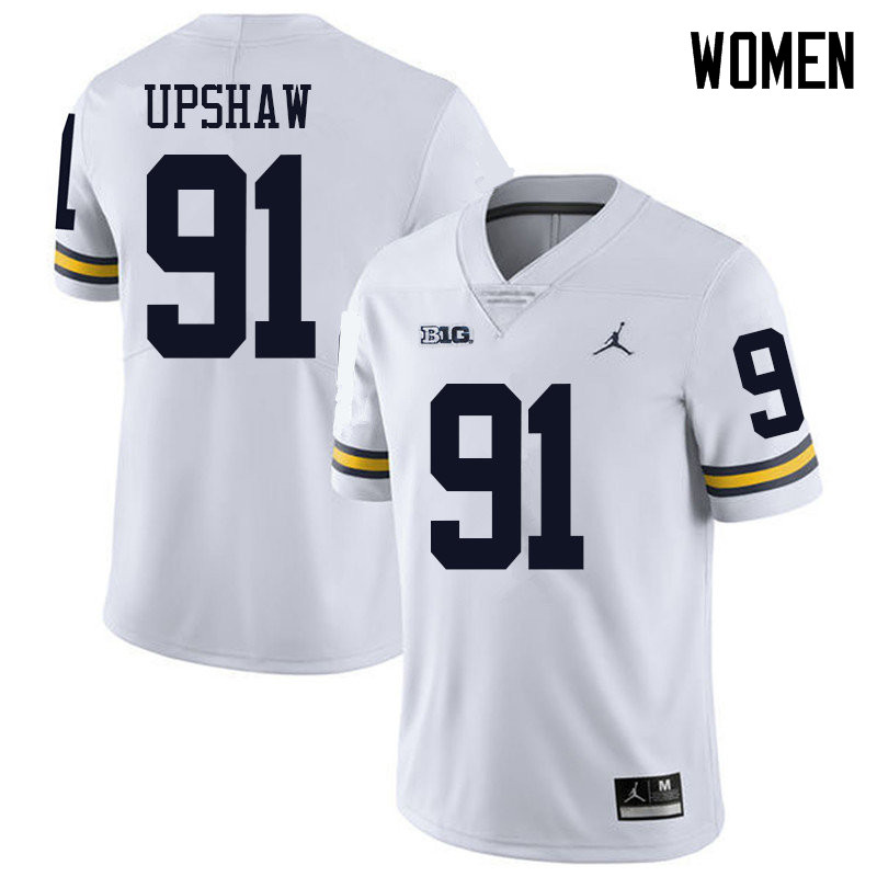 Jordan Brand Women #91 Taylor Upshaw Michigan Wolverines College Football Jerseys Sale-White